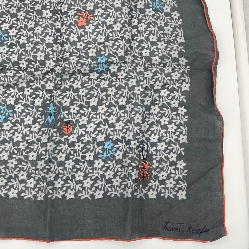'Vintage Tammis Keefe Linen gray scarf floral pattern